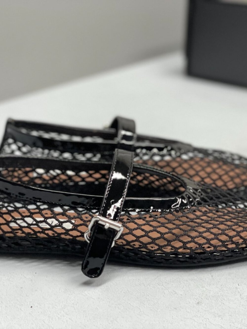 Alaïa Black Patent Leather Mesh Mary Jane Flats - Picture 6 of 8